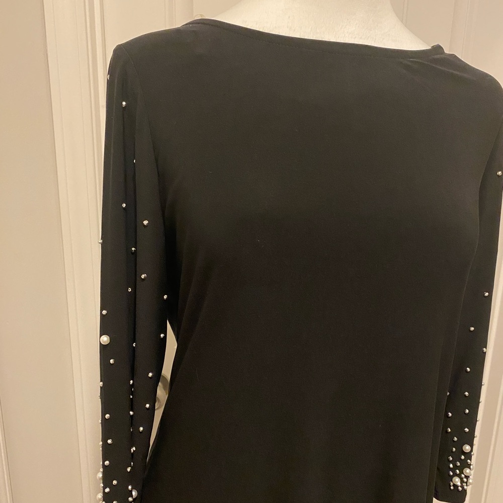 Annalee + Hope M Black pearls and rhinestones Shift Dress Stretch Evening - Picture 4 of 7